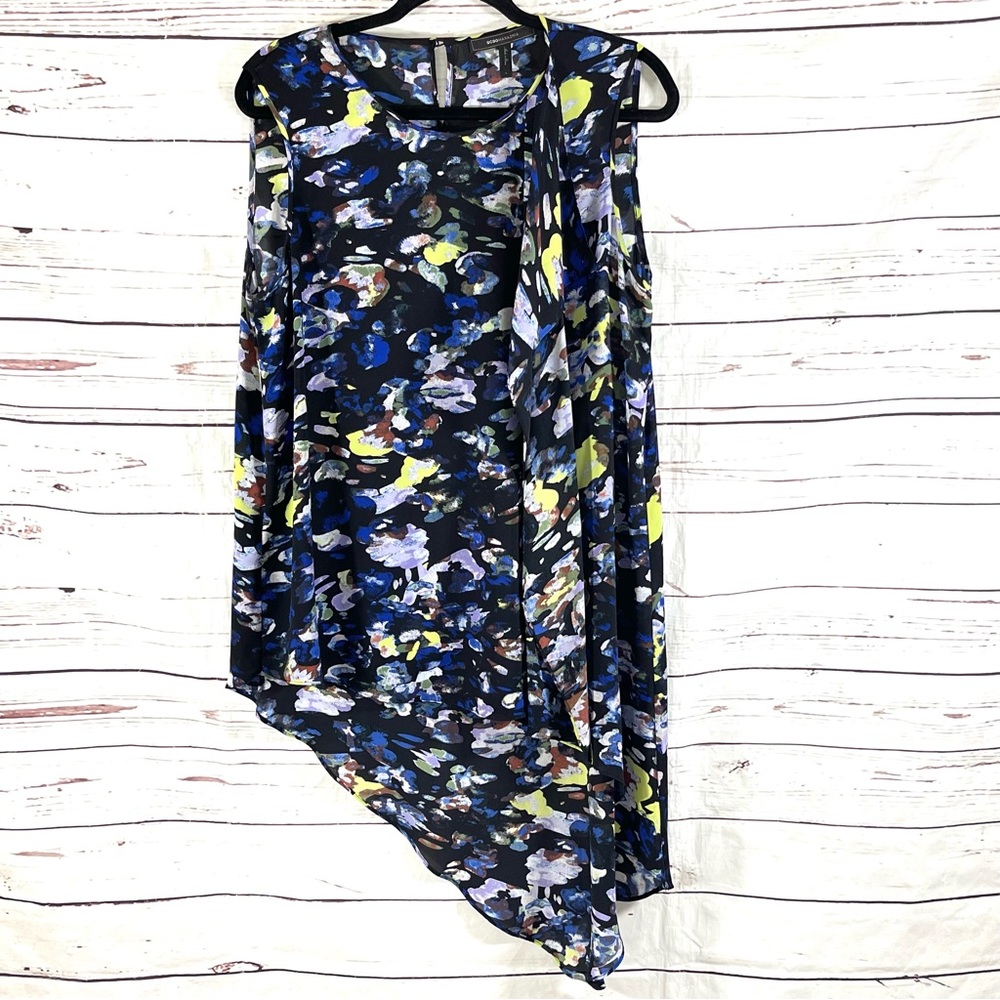 BCBGMAXAZRIA Blouse Womens Size L Blue Sleeveless Asymmetrical